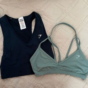 Gymshark Sports Bra Set - Dark Blue and Light Green